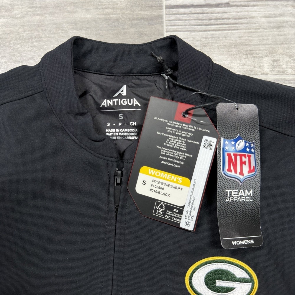 Green Bay Packers Antigua Black Regard Full-Zip Jacket Women's Small NFL New - Picture 3 of 9